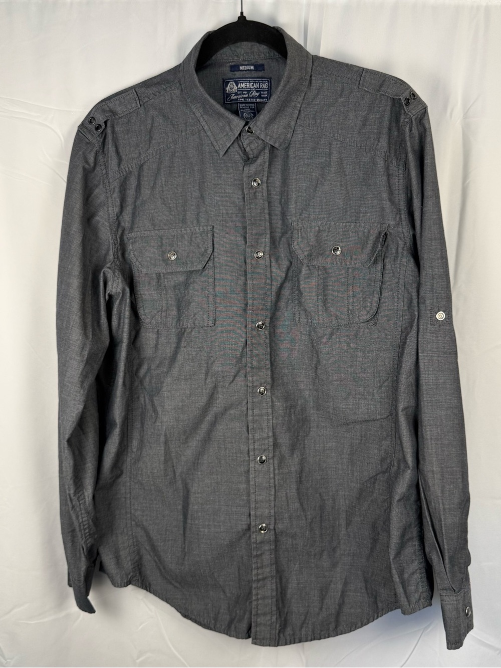 American Rag Gray Utility Button-Up Shirt Men’s Medium Military Style